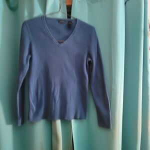 Moda International Victoria's Secret 100% Cotton Blue V-Neck Sweater 17" P 24"L